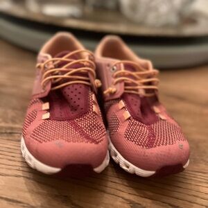 On Running Women's Athletic Shoes in Pink and Maroon